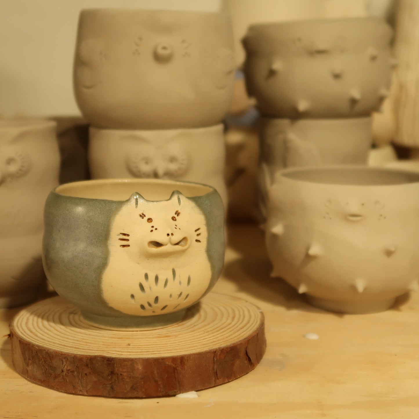 Cat(猫)Fortune Pot(Blue+Floral)