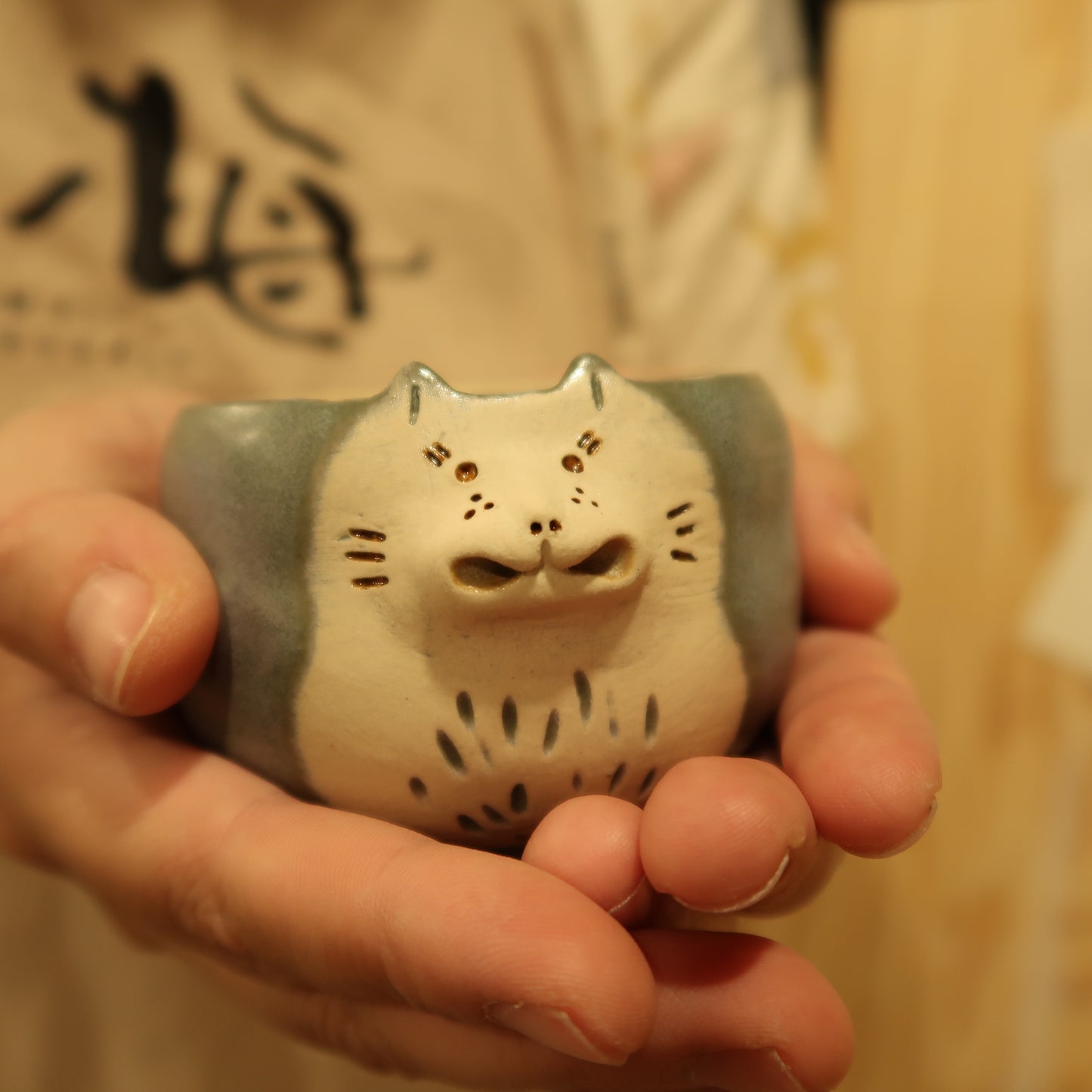 Cat(猫)Fortune Pot(Blue+Floral)